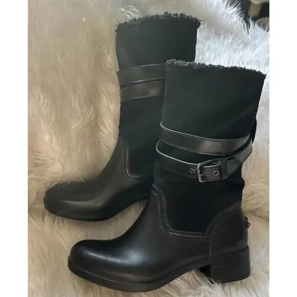Coach Zena Black Leather, Shearling, Rubber Winter Cold Weather Snow Boots sz 9 - Picture 1 of 10